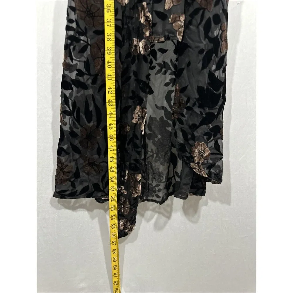 NWT $198 Eliza J [ 0 ] Velvet-Burn Floral Puff Sleeve High Low Dress Black #J238